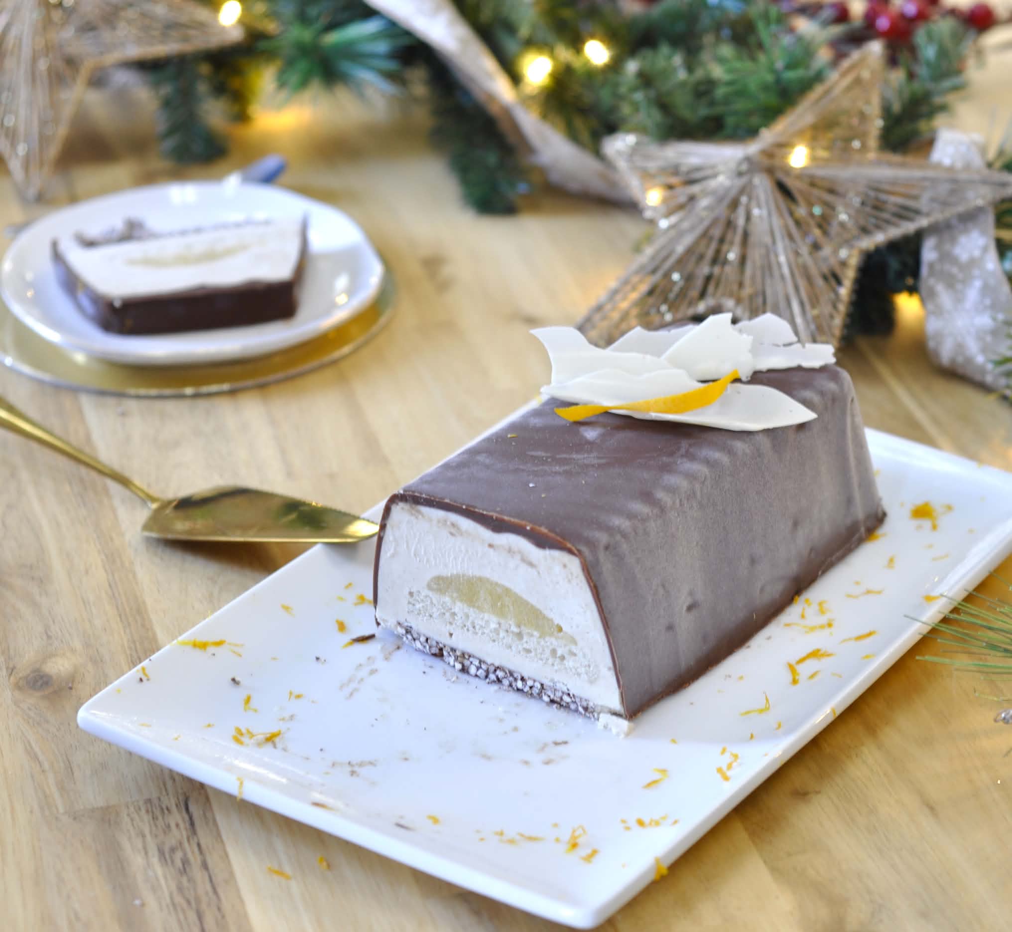 Bûche glacée Végane au Pain d’Épices et Orange